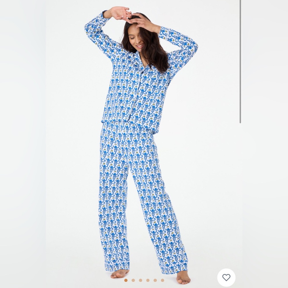 Blue Monkey Long Sleeve Polo Pajamas Roller Rabbit